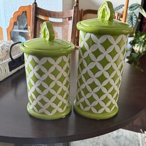 Green and White Ceramic Canister Set of 2